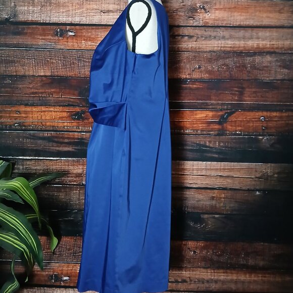 Talbots Woman Dress Plus Size 16 W Royal Blue Satin Sheath Draped Waist Formal - Picture 7 of 11